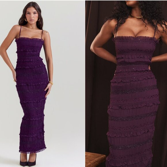 House of CB Dresses & Skirts - HOUSE OF CB 'Solana' Grape Sequin Pleat Corset Dress NWOT